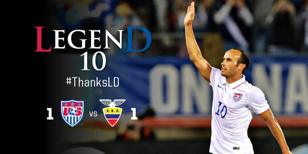 USMNT's tweet photo. FINAL: #USAvECU finishes 1-1 and Landon Donovan's #USMNT career comes to an end in Hartford. #ThanksLD http://t.co/EkO55XiQph