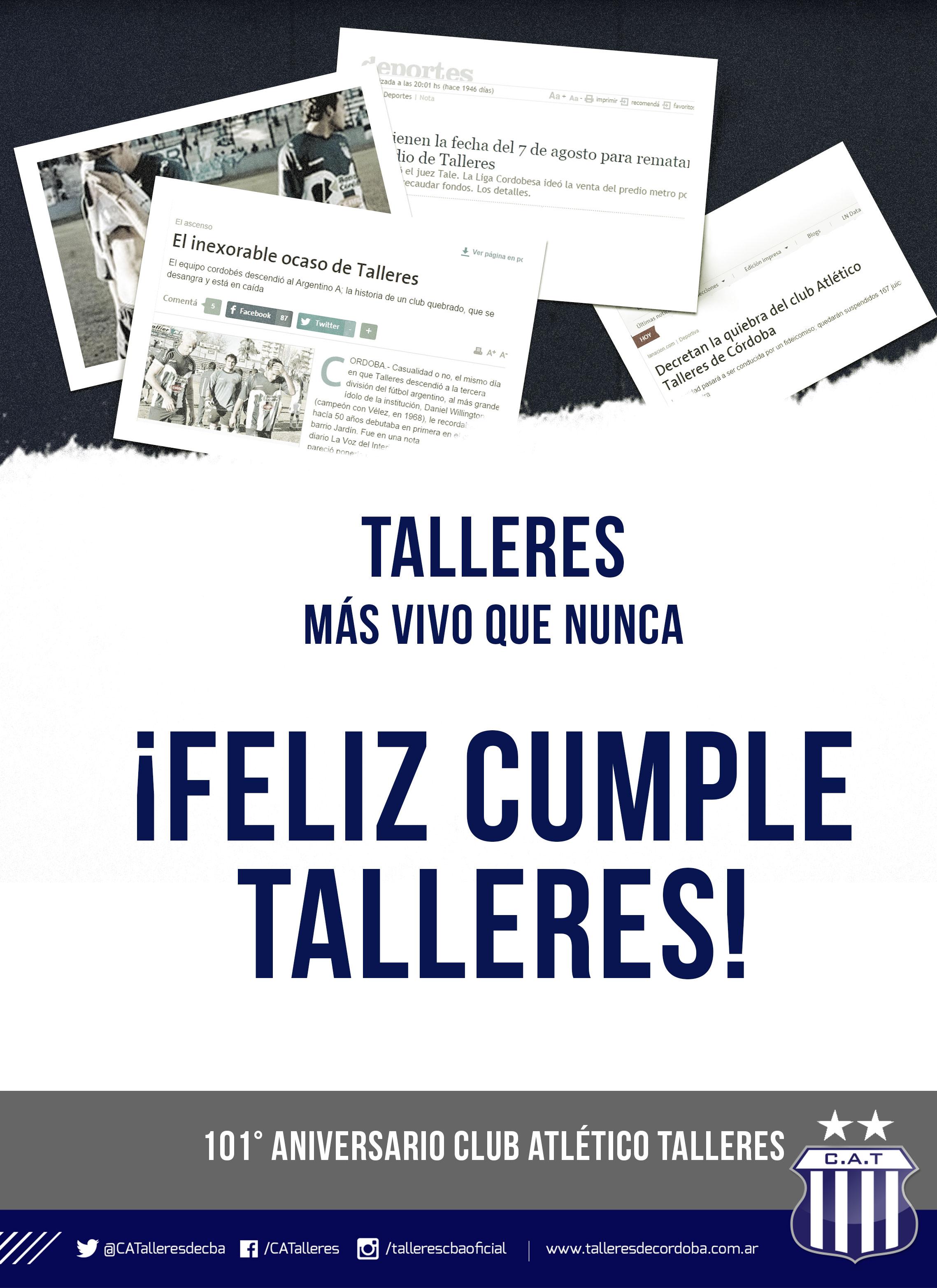 AFA - #FelizCumple para Talleres de Remedios de Escalada, que hoy festeja  un año más de vida. ¡Felicidades para todos sus hinchas! 🎂