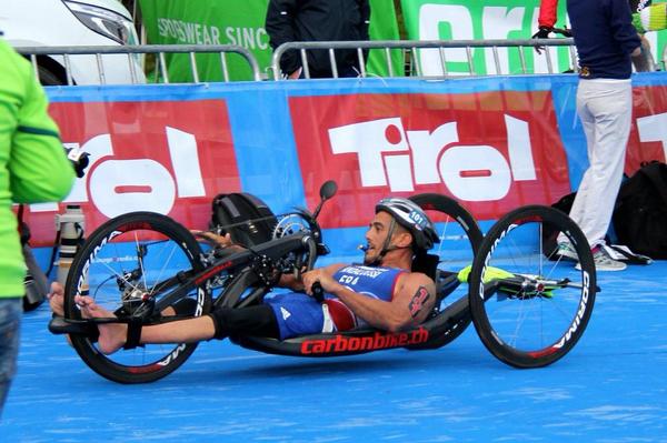 Départ à vélo lors des championnats d'Europe 2014 en Autriche. 6eme place d'une course relevé