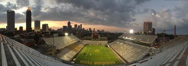 GeorgiaTechFB's tweet image. Good morning from Bobby Dodd! IT'S GAMEDAY!!! Toe meets leather at 12:30p #TogetherWeSwarm #DUKEvsGT