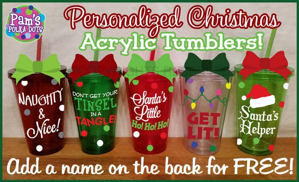 Personalized #Christmas acrylic tumblers! Funny gift for co-workers, friends, family. Lots of designs. #pamspolkadots