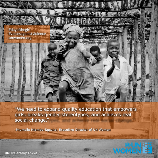 UN_Women's tweet photo. "Need to expand quality education that empowers girls"- @phumzileunwomen #dayofthegirl http://t.co/iiNEliQtp2 http://t.co/BaBMB0l8SJ
