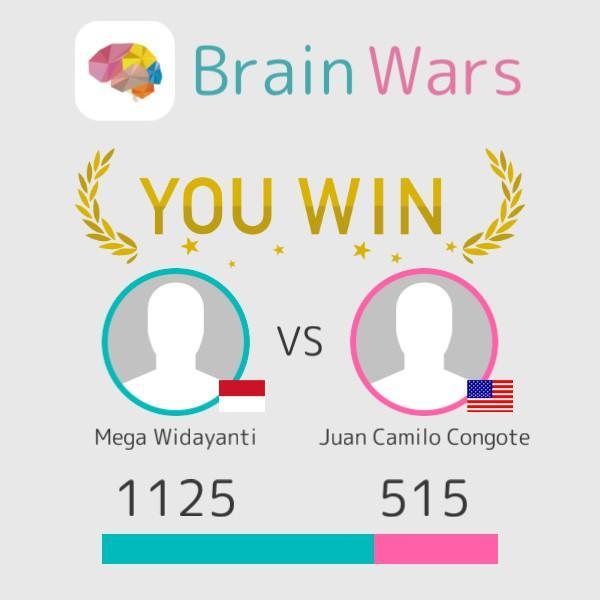 I challenged Juan Camilo Congote and won:) Let's play! #BrainWars
brainwarsapp.com/b/3725180