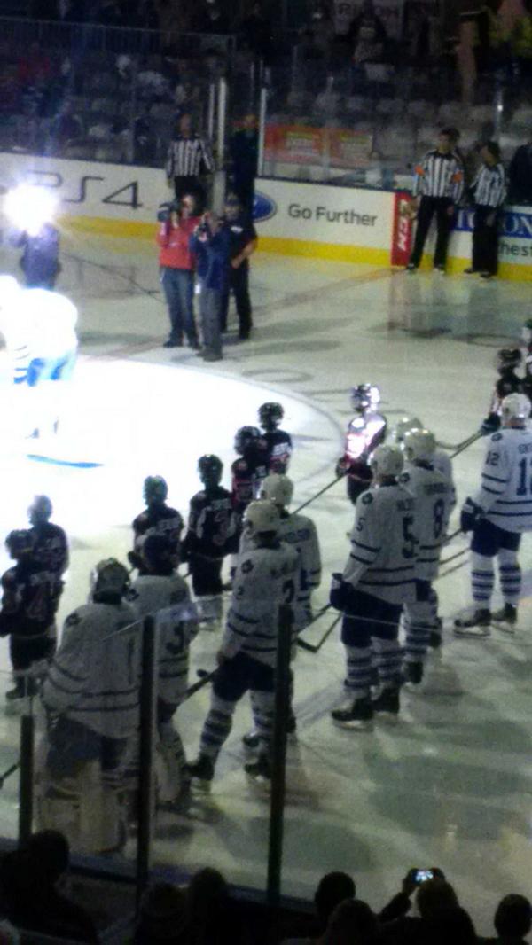 Bruised_Berry's tweet photo. Catching the #marlies game with the son. And Scarborough represents with the pee wee #iceraiders. http://t.co/pG3qK6PDlH