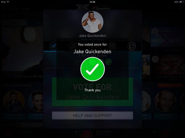 katiereid88's tweet image. Voting done @JakeQuickenden #xfactor #jaketowin