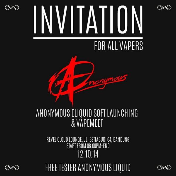 Tjiadawei's tweet photo. "ANONYMOUS"
Anonymous Eliquid Soft Launching &amp; Vapemeet
Revel &amp; Platinum Lounge
Jl.Setiabudi No. 64
Bandung http://t.co/MXyMFZ8f4Z