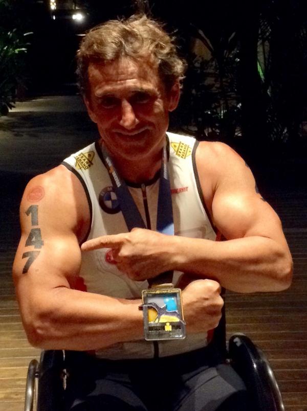 lxznr's tweet photo. What a feel: thousands of people cheering you at the line and the speaker shouting: Alex Zanardi, YOU are an IRONMAN! http://t.co/FS0cIV9hrP