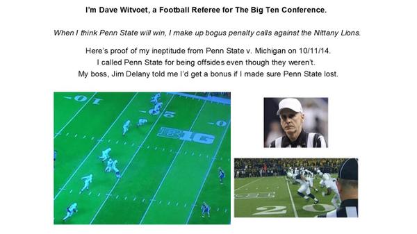 ShariC1961's tweet photo. #bigtenfootball not what it used to be. #PSU should leave #BigTen. This was not offsides & #CheatingIsNotOK http://t.co/bkCgXRmFhx