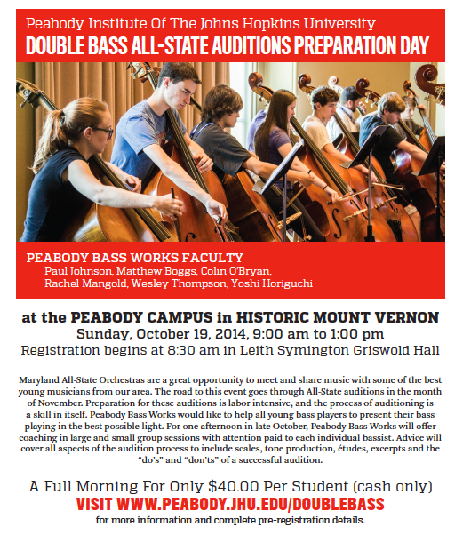 Bass_Works's tweet photo. PBW faculty are holding a All State Audition Prep Workshop.  10/19 @ 9am.  Are you ready for your audition? http://t.co/CESv2Bn0Sw