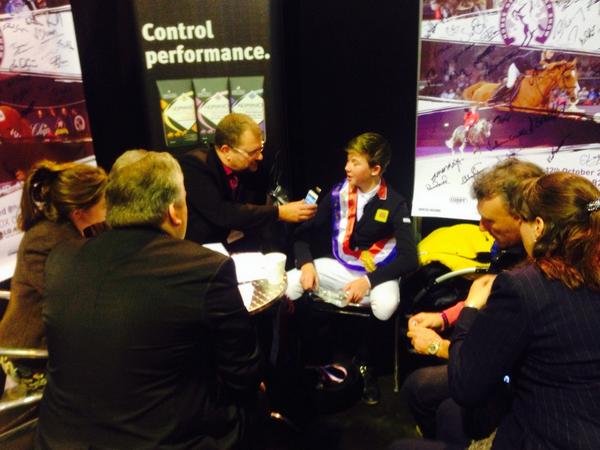 Rob Howell doing his bit for us <a href="/hoystweet/">Horse of the Year Show</a> with Harry Charles who wins pony of the year class. chip of the old block