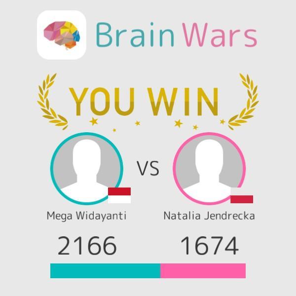 I challenged Natalia Jendrecka and won:) Let's play! #BrainWars
brainwarsapp.com/b/3725180