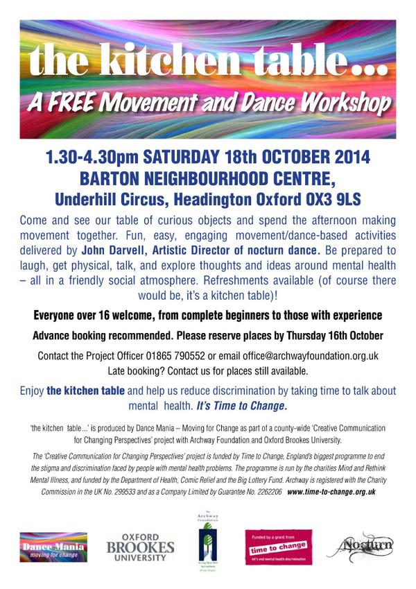 archwayfoundation (@archwaycharity) on Twitter photo Pls RT? <a href="/OxfdDanceForum/">Oxford Dance Forum</a> FREE Dance/movement workshop Sat 18 Oct #Oxford. <a href="/TimetoChange/">Time to Change</a> Help us change the world! Pls RT? <a href="/OxfdDanceForum/">Oxford Dance Forum</a> FREE Dance/movement workshop Sat 18 Oct #Oxford. <a href="/TimetoChange/">Time to Change</a> Help us change the world!