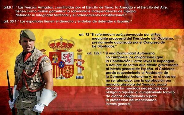 1Espanhalibre's tweet photo. LA CONSTITUCIÓN, la ley de TODOS:
-Art.8.1
-Art30.1
-Art 92
-Art.155.1 http://t.co/Vp3M66EFWs