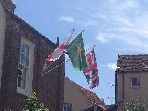 The flag of Abingdon flying between the St George's cross and Union flag. Well done Town council for all the flags!