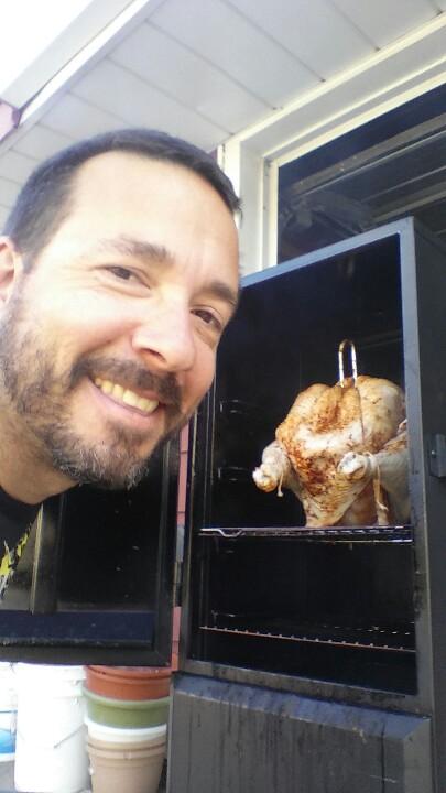 modernogre's tweet photo. Turkey with a turkey. #Happy Thanksgiving. Smoking a bird on my #MasterForge. http://t.co/xHZoD8QaQm