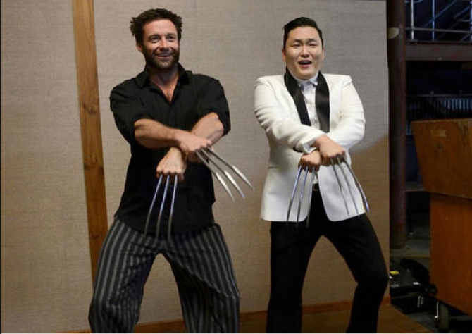 Happy birthday Hugh Jackman, here showing that big arse claws are no obstacle to partying gangnam style. 