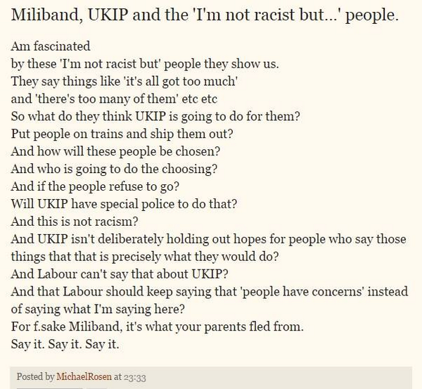 What Labour should be saying to UKIP from <a href="/MichaelRosenYes/">Michael Rosen 💙💙🎓🎓 NICE 爷爷</a>
