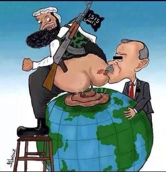 Dünya Basınından ''Utanç Karikatürü'' Türkiye'ye Dinci İŞİD Terör Örgütünün Kıçını Yalatan Baş Çalan ve Çetesi