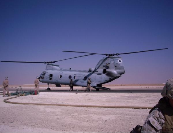 MB30fan's tweet photo. In honor of #HMM264 retiring the last of the #CH46 Thanks for the lift, Iraq 2006 @MCASMiramarCA @USMC #Purplefoxes http://t.co/GPkLlMUw2Y