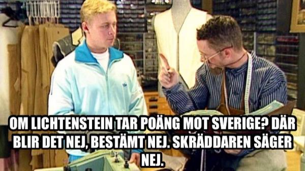 Varanteatern's tweet image. Skräddaren säger bestämt nej till poängtapp mot Lichtenstein. #twittboll #emkval #skräddarensägernej @ErikNiva