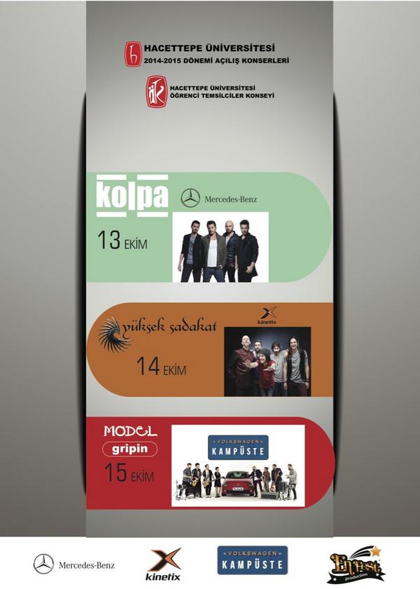Hacettepe Üniversitesi 2014-15 dönemi açılış konserleri kapsamında 15 Ekim Çarşamba günü <a href="/model_band/">Brandon Hinton</a> &amp; <a href="/gripinonline/">gripin</a>