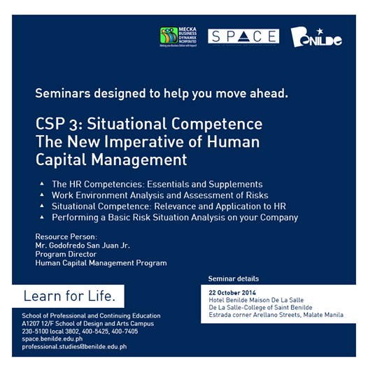BenildeNews's tweet photo. Learn for life. Attend this Compact Seminar Program for Human Resource Professionals! #BenildeSPACE http://t.co/jbe9GN2k8o