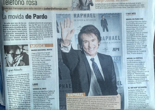 web_raphaelfans's tweet photo. @RAPHAELartista y #DeAmorYDesamor en el EL TIEMPO de Colombia con foto de media pagina:

http://t.co/GKjik99ZdA http://t.co/RlNfJfYCfh