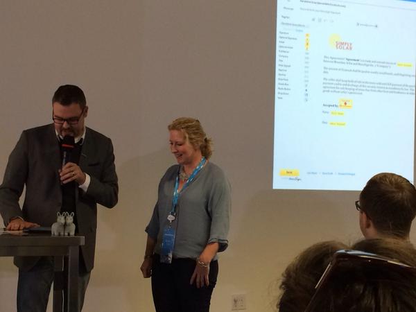 Docusign's tweet photo. @dbrucereid giving a killer demo of DocuSign to @salesforce MVPs! Way to knock their #DocuSocks off. #DF14S #DF14 http://t.co/PiInIoWF6d