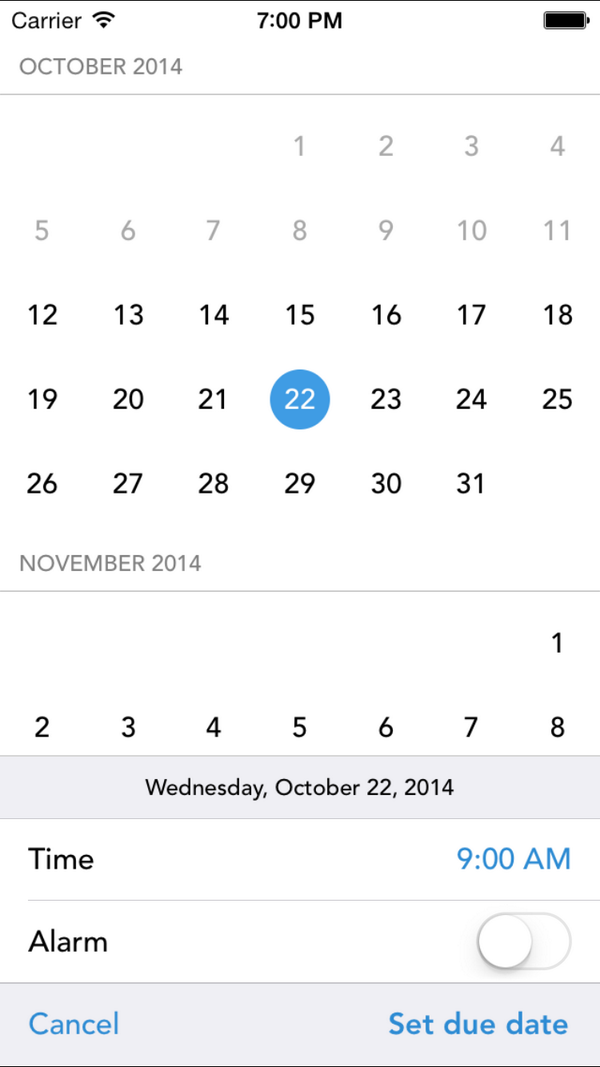 ListacularApp's tweet photo. For now, this is the new calendar view. Had to rebuild the whole thing after the iOS 8 update. Coming very soon http://t.co/Q8Pefev6I9