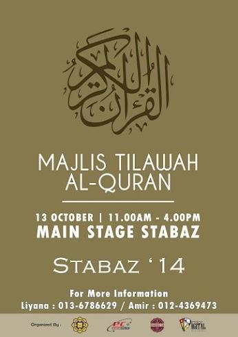 Stabaz_IIUM's tweet photo. [ Tilawah ] #13Oct : 11tghari - 4petang bertempat di Main Stage Convest Hill IIUM Gombak #STABAZ2014 #perangposter http://t.co/NUC8NJuuHd