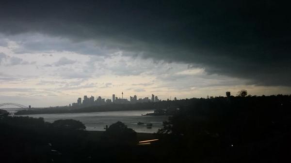 heuxday's tweet photo. Storm coming your way Sydney! @smh @newscomauHQ  #Sydney #Rage #sharknado #itsgonrain http://t.co/0I1I8W4tFr