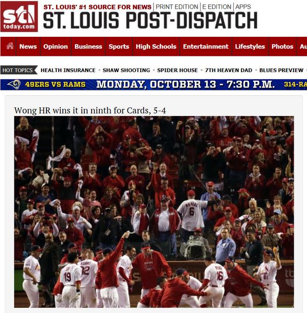 kirkmurphy's tweet image. Pfft. Flyover party. Go @SFGiants! ;) “@KenWayne: Front of StLouis #PostDispatch web site.#SFGiants #Cardinals #NLCS http://t.co/CzQv4WaDog”