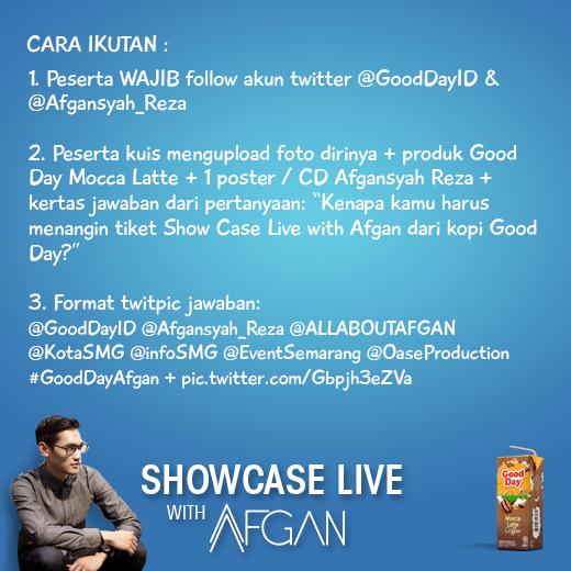 GoodDayID's tweet photo. KUIS GOOD DAY - Show Case Live with @afgansyah_reza

Caranya cek twitpic berikut ini ya :D

cc: @ALLABOUTAFGAN http://t.co/35zQ1Sv1ZO