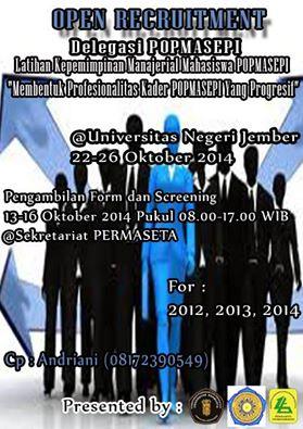 permaseta's tweet photo. Bantu RT ya min, Open Recruitment Delegasi POPMASEPI @Universitas Negeri Jember, 22-26 Okt 2014 cc @SportC_fpub http://t.co/6WfL8r12xf