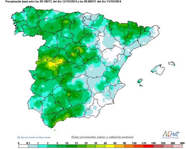 Lluvias abundantes en el Sur peninsular la próxima madrugada