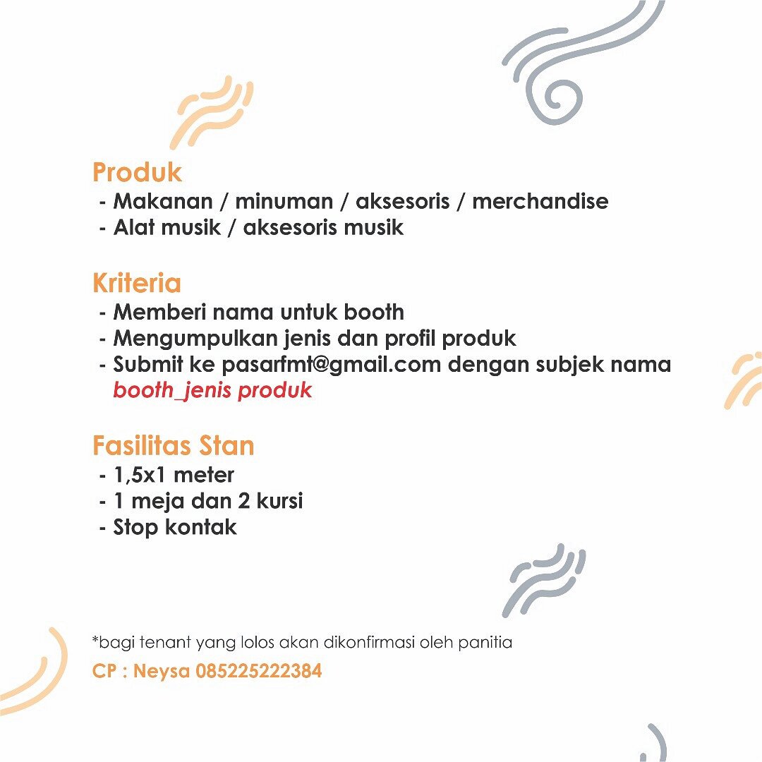 foMbi_'s tweet photo. Open Tenant!
#FMT2017 #Festivalmusiktembi
Submit ke pasarfmt@gmail.com
Kontak +62 852-2522-2384 (Nesya) https://t.co/ymEdjBV5ZC