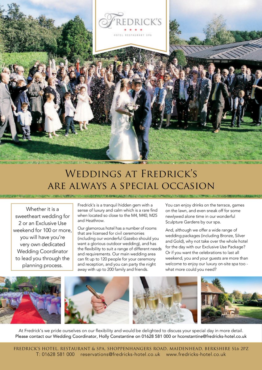 FredricksHotel's tweet photo. @BrideMag has just released a Berks, Bucks & Ox #VenueGuide for 2017/18 and guess who's featured?!
https://t.co/0hk6r6fmv1 https://t.co/NMtEW8Gcfp