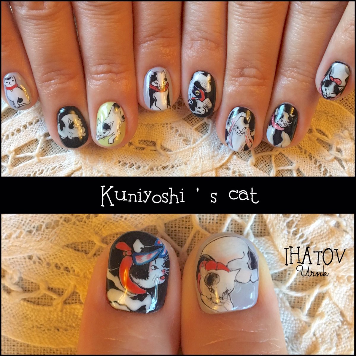 うらなか リップにしようか コナンにしようか はたまたジョジョにしようか いろいろ悩みながら 今回は国芳の猫たちに 浮世絵ネイル マイネイル セルフネイル 歌川国芳