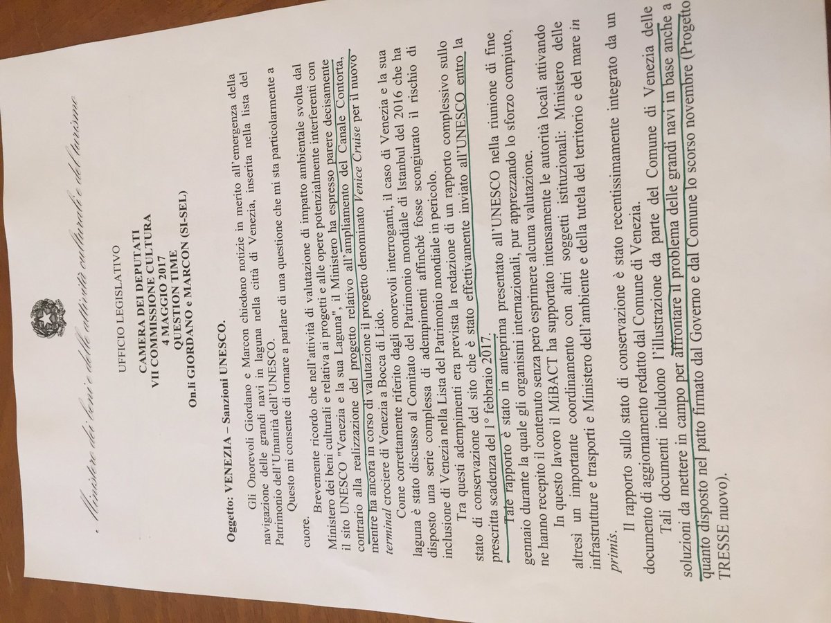GiulioMarcon1's tweet photo. Governo risponde a interrogazione @Sinistrait_ sulle #grandinavi a Venezia e ammette di non avere soluzioni. Gravissimo. @NoGrandiNaviVe https://t.co/COeBC8dUgn