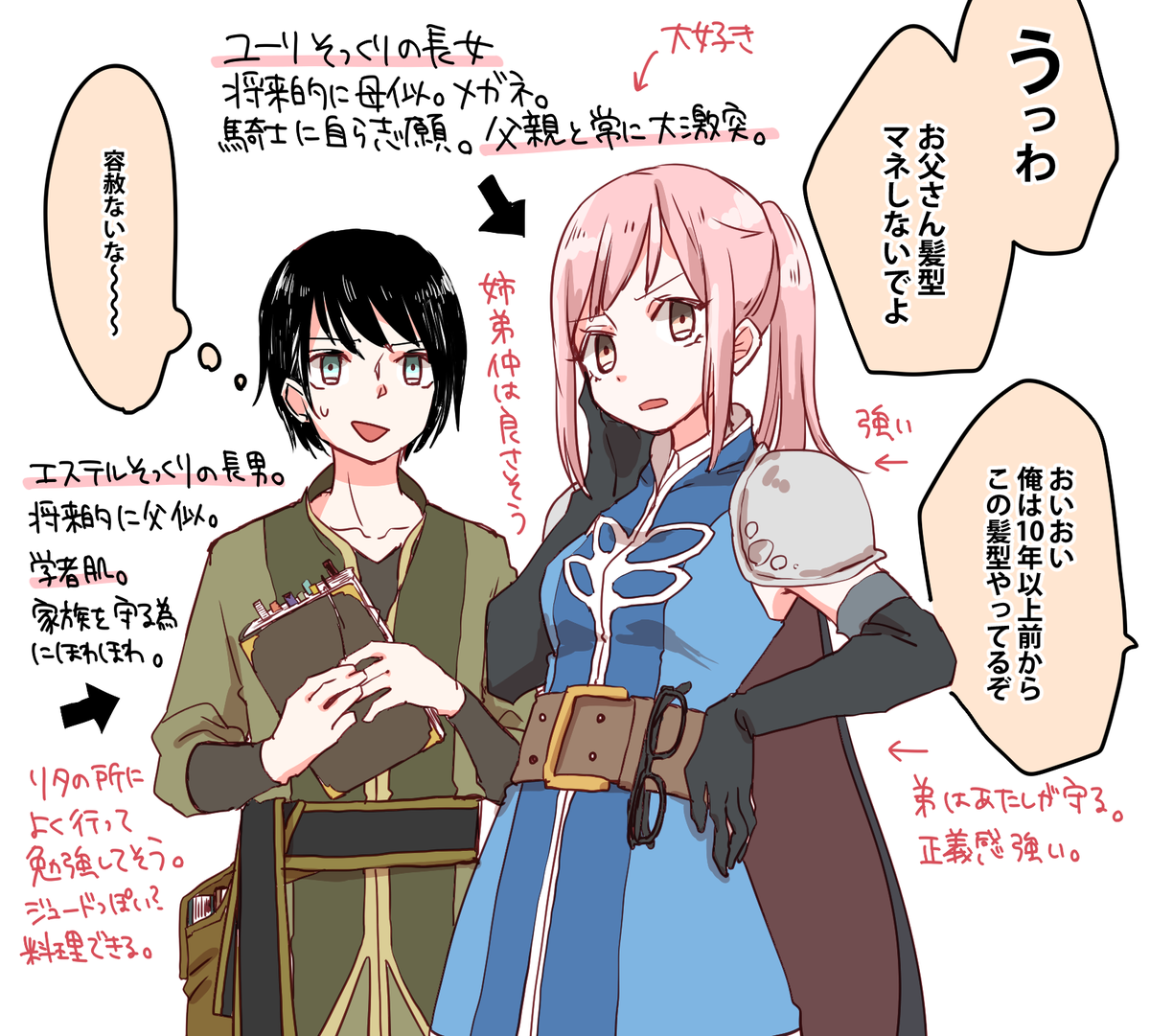 前にフォロワーさんが言ってたユリエスの子(妄想)がツボだったので描き起こしてみました 