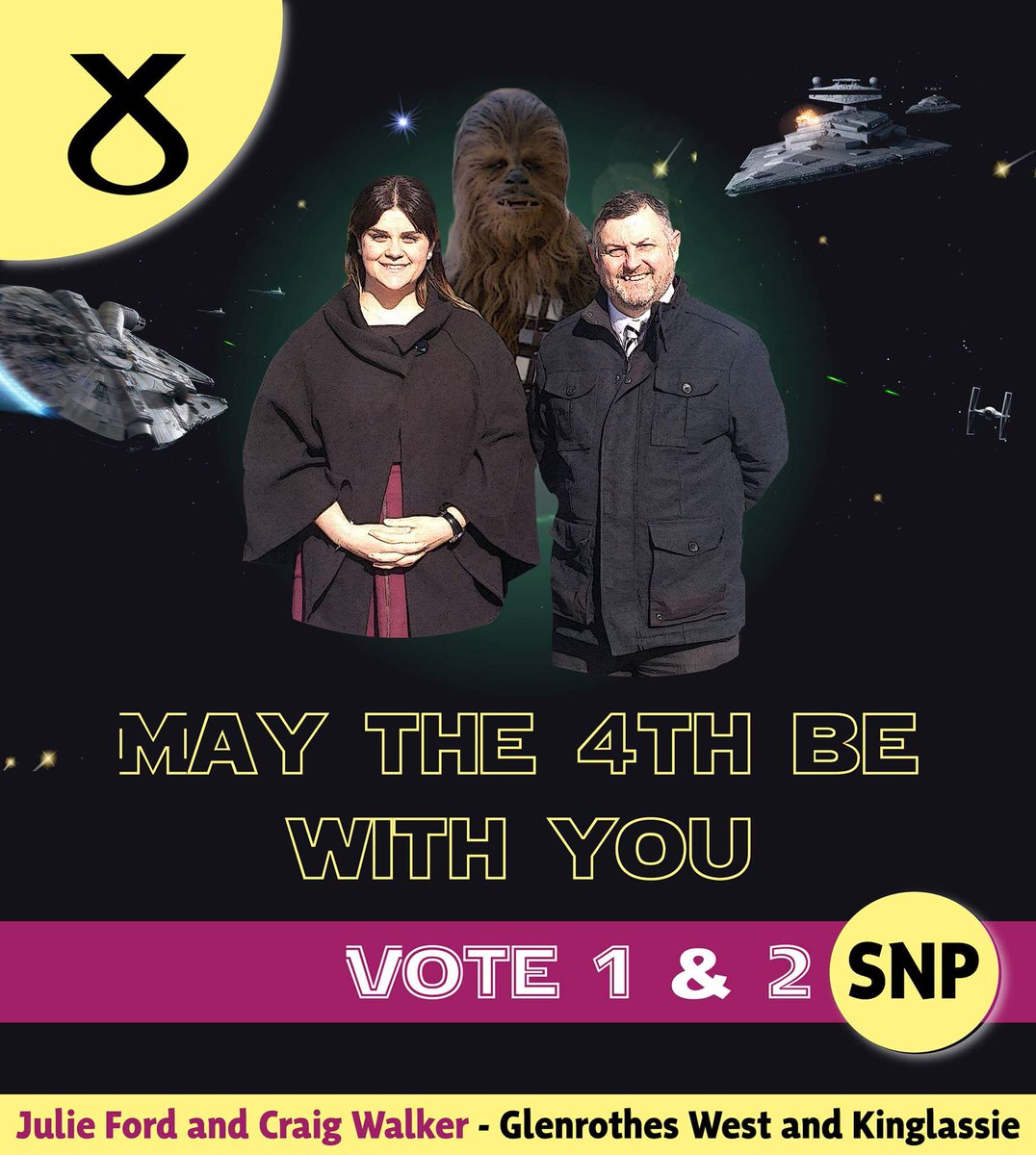 JulieFordSNP's tweet photo. .Yoda&amp;Chewbacca rnt standing in 2days election, bt u have 2 @theSNP candidates-myself&amp; @CraigWalkerSNP #VoteSNP 1&amp;2 4 cllrs who r on ur side https://t.co/4g37W1b3wD