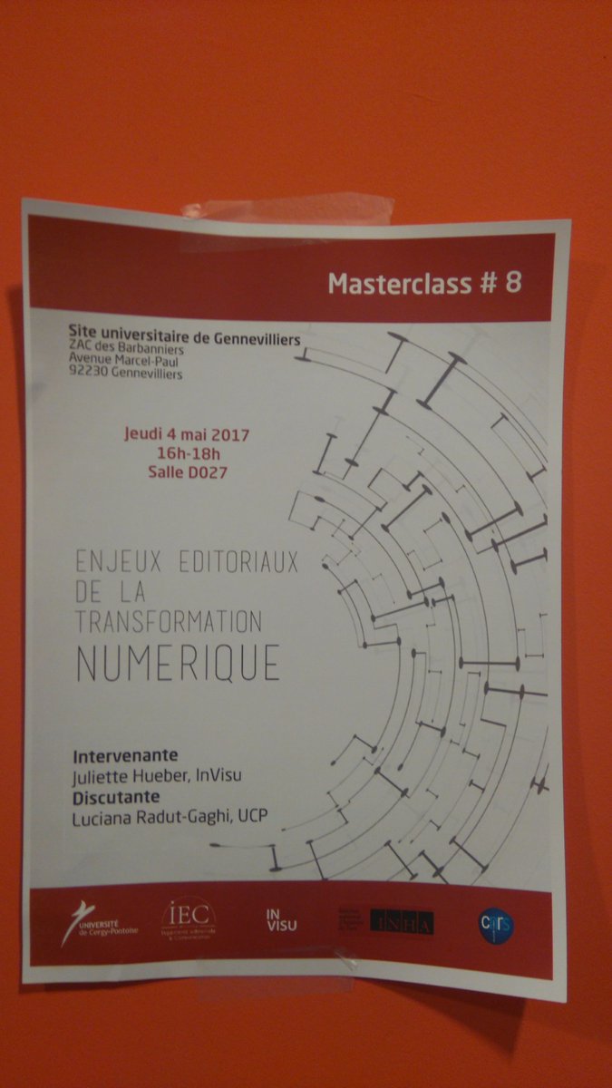master_iec's tweet image. À 16h, #JulietteHueber vient nous parler de l&apos;#ÉditionScientifiquePublique. Rdv salle F135-136 ! #MasterclassIEC @Invisu @INHA_Fr @CNRS