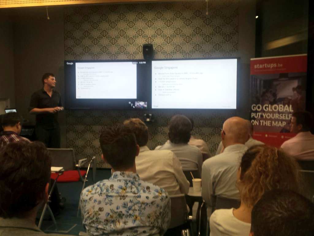 StartupsBe's tweet photo. Now that's a familiar face! Oyr former team member @Tuinslak is introducing us to the world of @Google @ #Singapore #BeTech #TeamGoGlobal https://t.co/T7yRpFHG6F