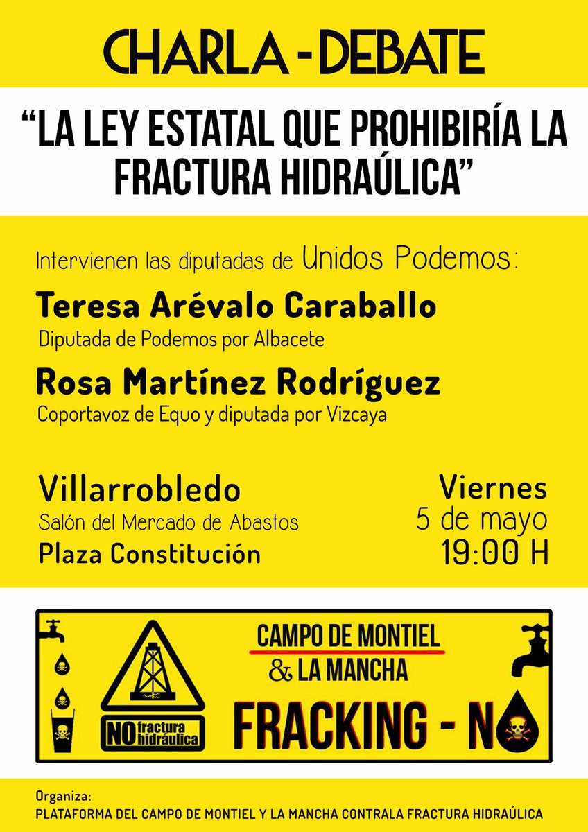 jmarenas_eco's tweet photo. Mañana en Villarrobledo acto sobre la ley para prohibir el Fracking en España con las diputadas @rosa_mr_ y @Arevalo80MT https://t.co/hQlFgHXanJ