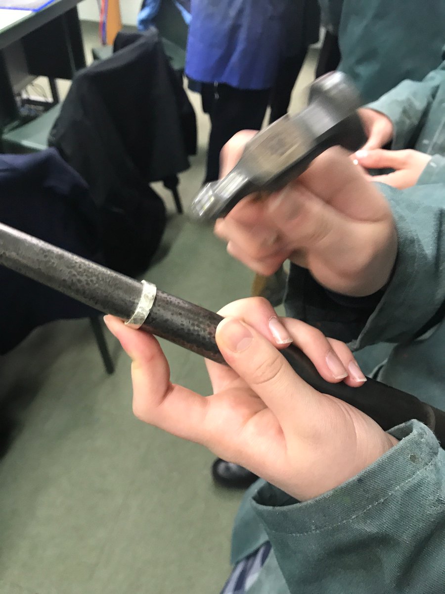 Teddiesdesign's tweet photo. Some of our Shells are finishing their silver rings! This pupil's ring has a lovely hammered texture. #jewellery #DTChat https://t.co/vzKFuK6d39