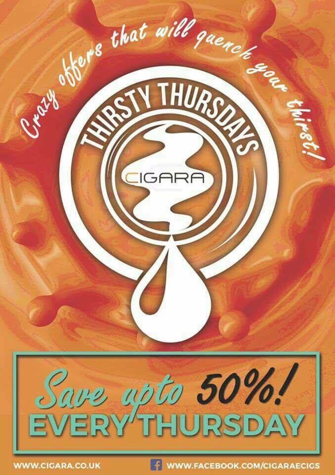 It's #ThirstyThursday at Cigara! With 16 days until the pesky TPD comes into force there's not a better time to stock up!