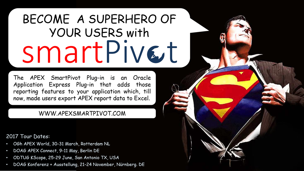 apexsmartpivot's tweet image. Enrich your Oracle APEX applications with an data analysis component your users will love to use
apexsmartpivot.com #orclapex