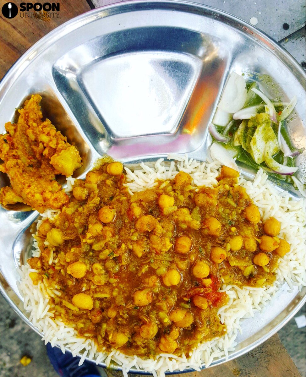 Drooling over this Chole chawal and sabzi with onion and green chutney 
Photo by Vishesh Monga