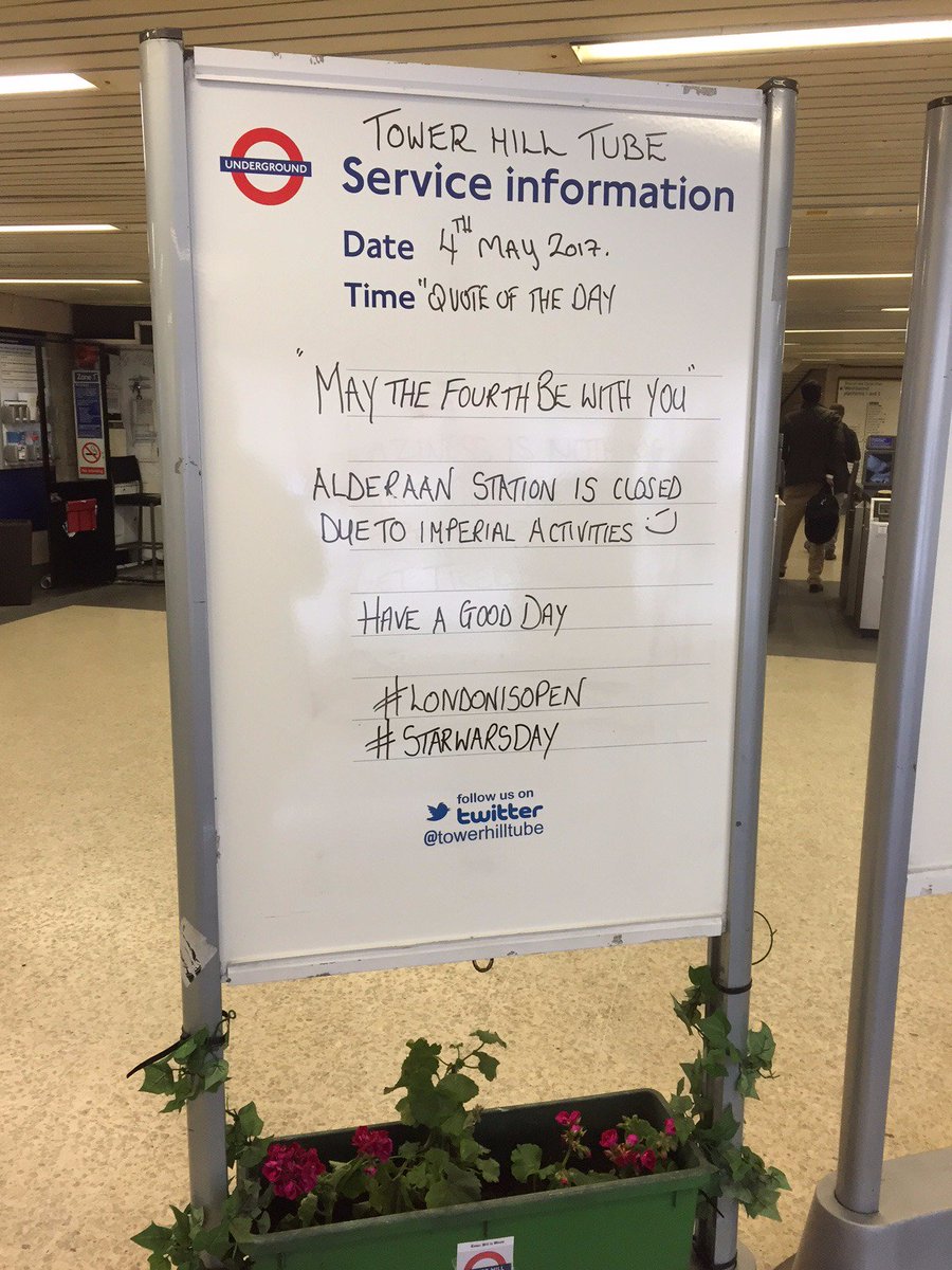 Links_Signs's tweet photo. May the 4th be with you! Loving the force at Tower Hill #LondonIsOpen #StarWarsDay #linkssigns https://t.co/4weDfdAOYP