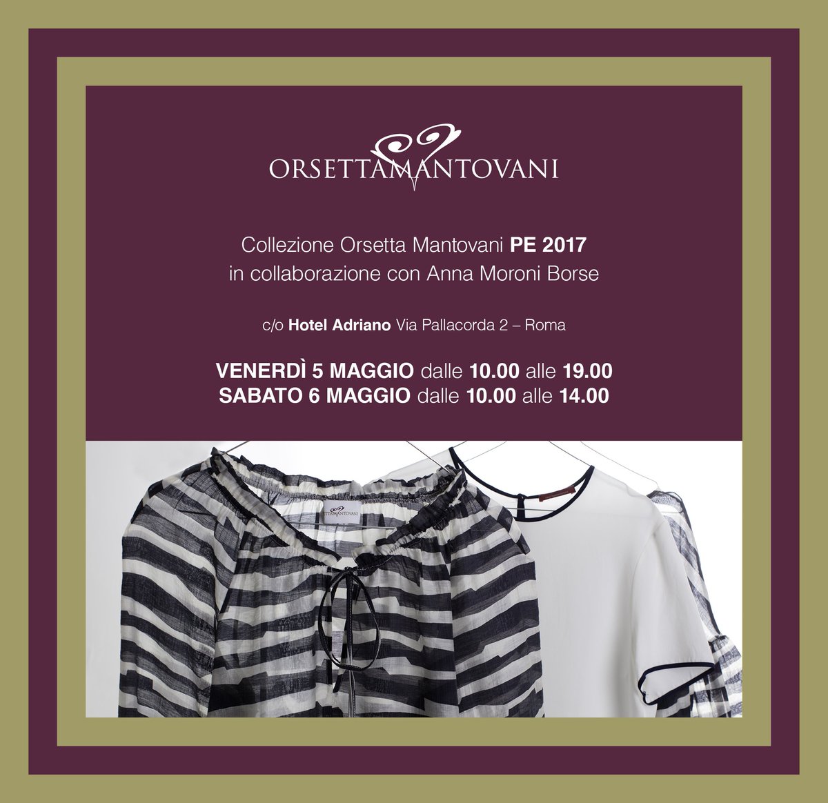 OrsettaMantovan's tweet photo. La #nuovacollezione scontata del 30%: 5 e 6 maggio, #hoteladriano, #Roma #discont #neecollection #PE2017 https://t.co/OWCeTyOnC6